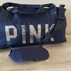 PINK duffel bag Navy blue silver sequins NWT
